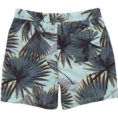 Boys aqua leaf print swim shorts